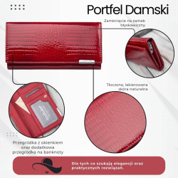 Červená dámská kožená peněženka s motivem croco Parizda