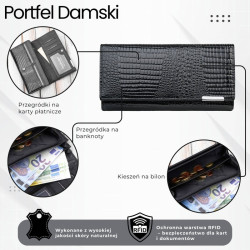 Černá dámská kožená peněženka s motivem croco Parizda