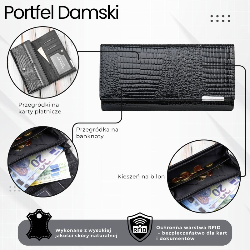 Černá dámská kožená peněženka s motivem croco Parizda