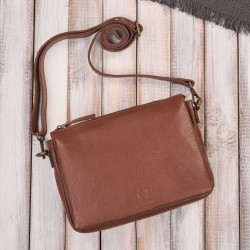 Hnědá dámská kožená crossbody kabelka Dilnoza