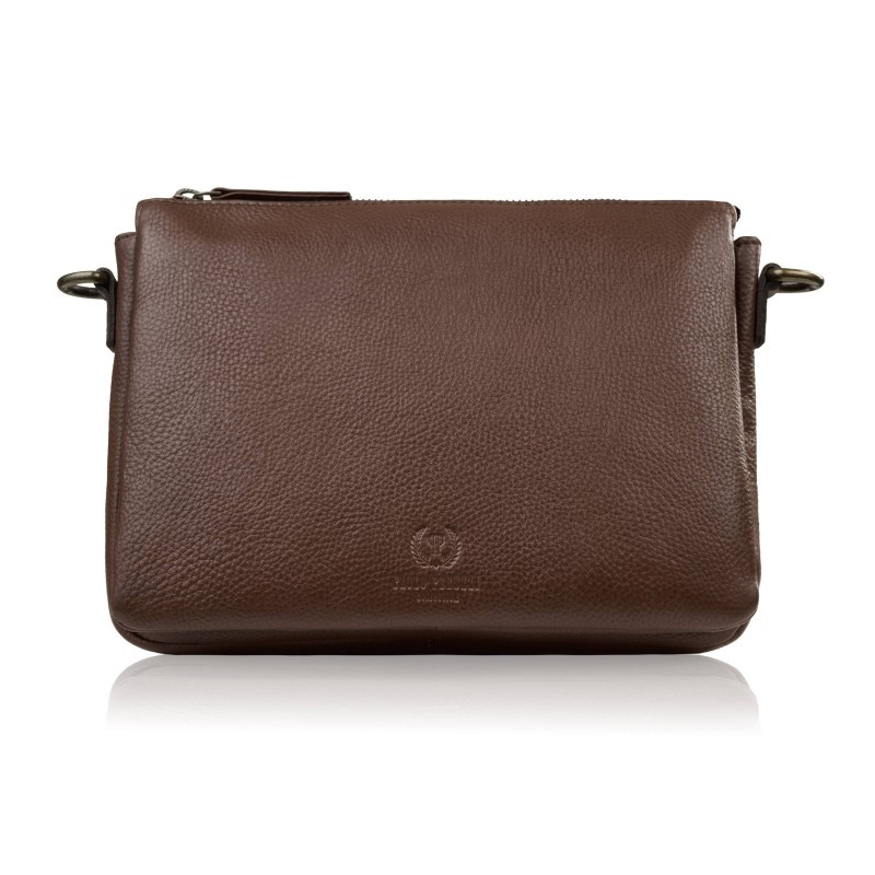 Tmavě hnědá dámská kožená crossbody kabelka Dilnoza