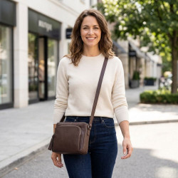 Tmavě hnědá dámská kožená crossbody kabelka Jacomina