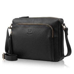 Černá dámská kožená crossbody kabelka se zlatým kováním Jacomina