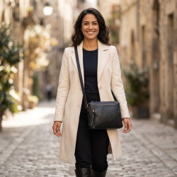 Černá dámská kožená crossbody kabelka se zlatým kováním Jacomina