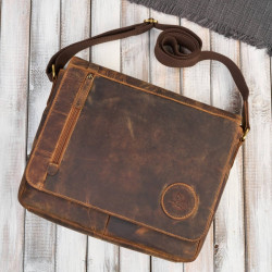 Hnědá pánská kožená klopová taška na notebook Nurulloh