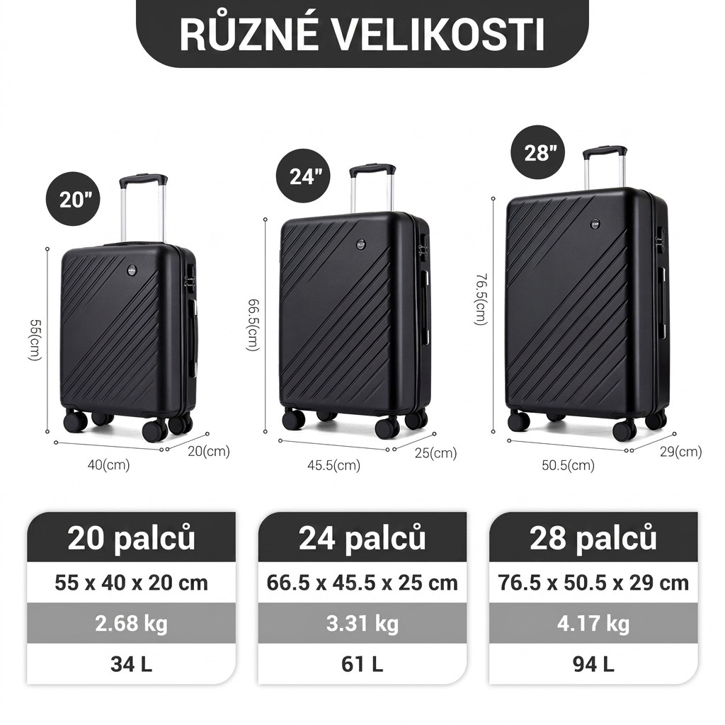 Černá praktická sada pevných kufrů 3 v 1 Zaur