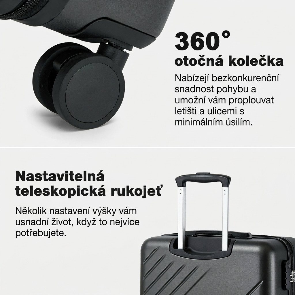 Šedá praktická sada pevných kufrů 3 v 1 Zaur