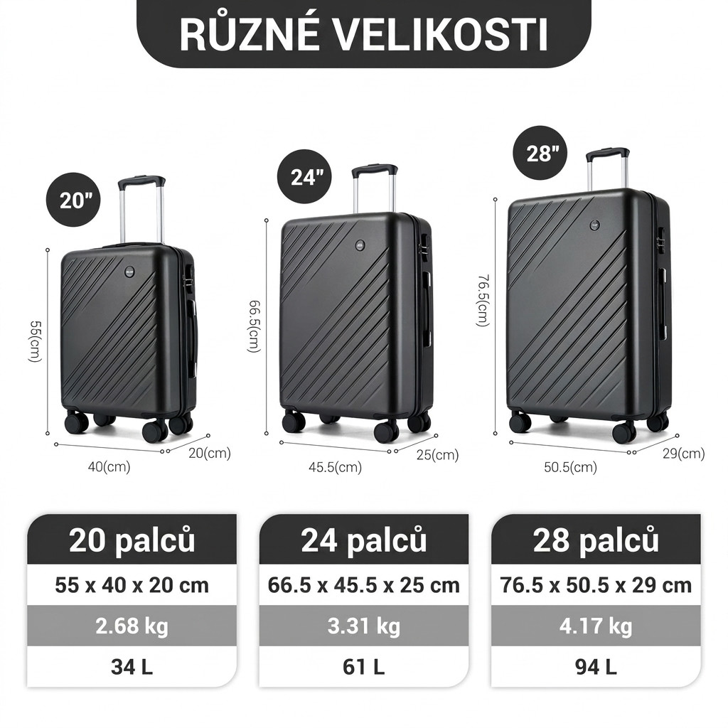 Šedá praktická sada pevných kufrů 3 v 1 Zaur
