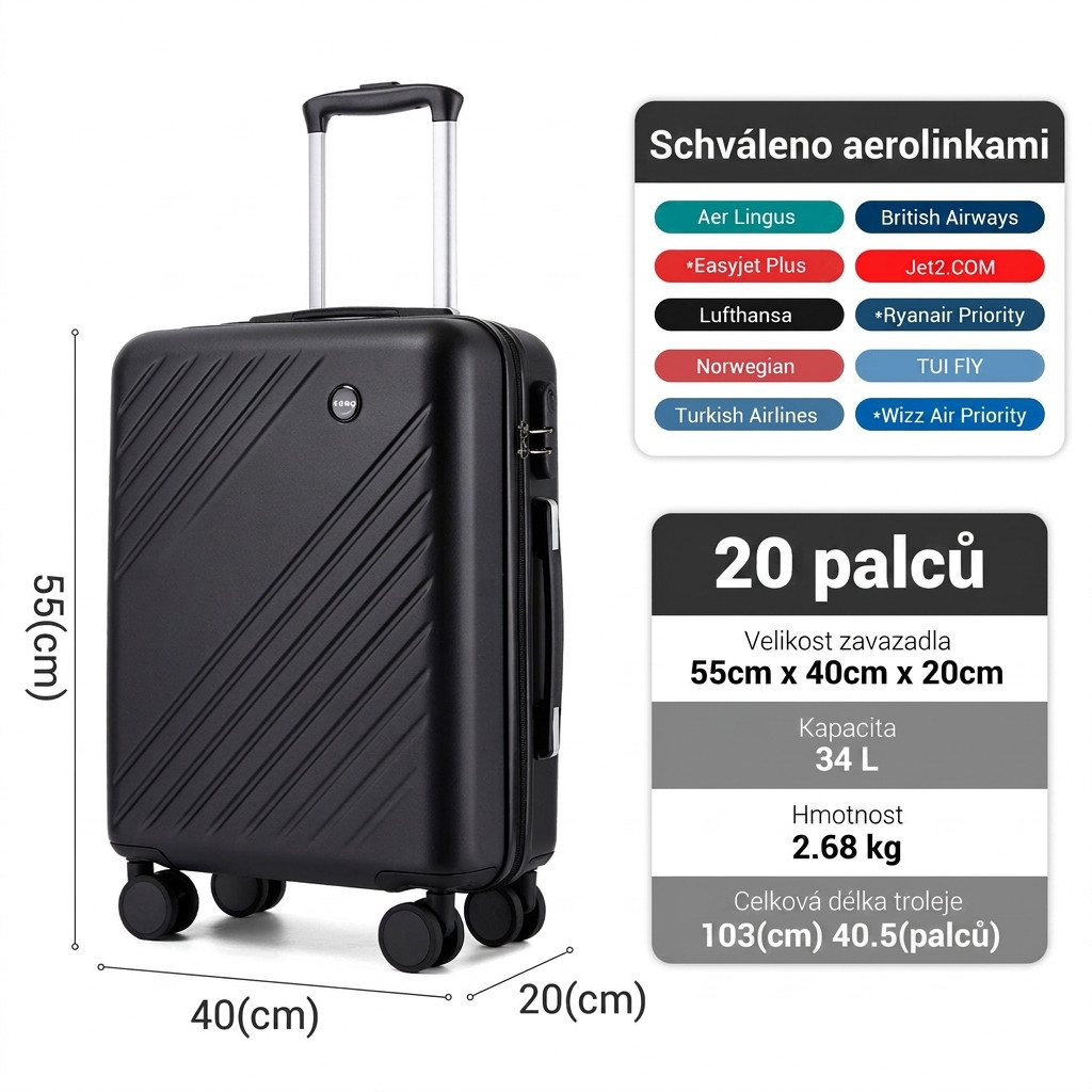 Černá sada malého a středního kufru 2 v 1 Cuonk