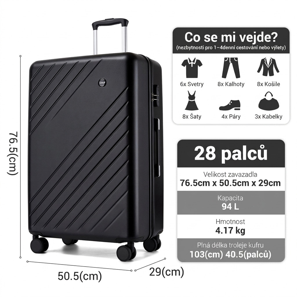 Černá sada malého a velkého kufru 2 v 1 Liam