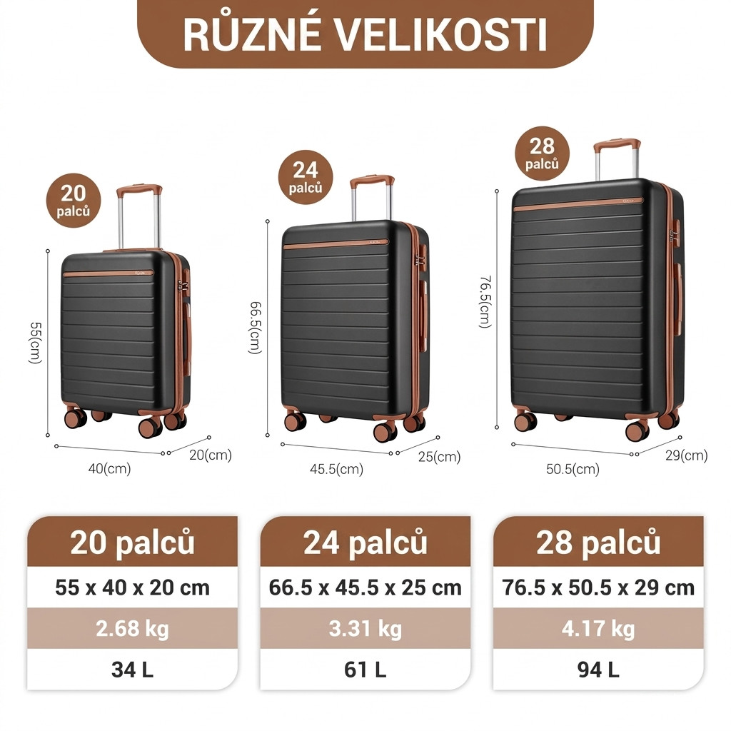 Tmavě šedá luxusní cestovní sada kufrů 3v1 Lucien