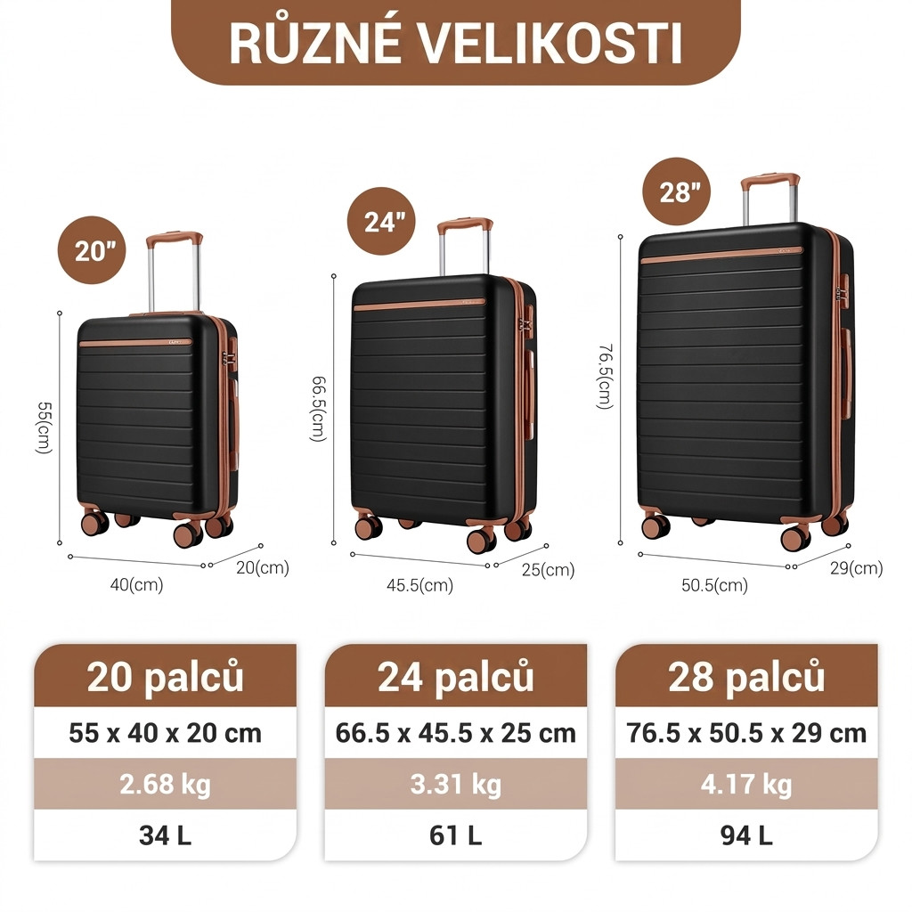 Černá luxusní cestovní sada kufrů 3v1 Lucien