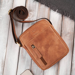 Světle hnědá malá pánská kožená crossbody taška Navian