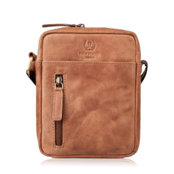 Světle hnědá malá pánská kožená crossbody taška Navian