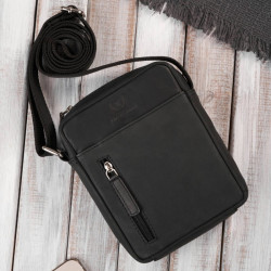 Černá malá pánská kožená crossbody taška Navian