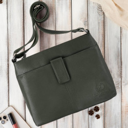 Tmavě zelená dámská kožená crossbody kabelka Nilufar