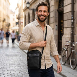 Černá pánská kožená crossbody taška Donald