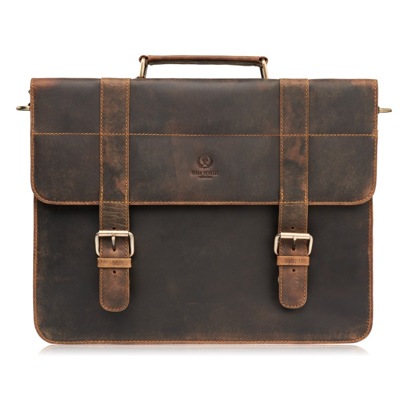 Hnědá pánská kožená aktovka ve vintage stylu Jengo