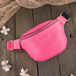 Růžová dámská kožená ledvinka na zip Aroha