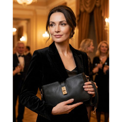 Černá elegantní kožená zipová kabelka/psaníčko Eirlys