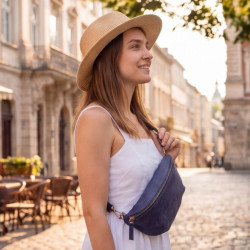 Tmavě modrá vintage dámská kožená ledvinka Valeria