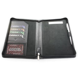 Černá zipová spisovka velikosti A5 z pravé kůže Aborel