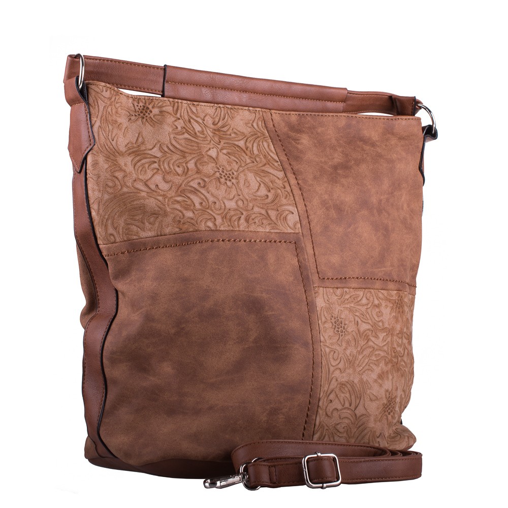 Světle hnědá velká crossbody kabelka s ornamenty Loliel