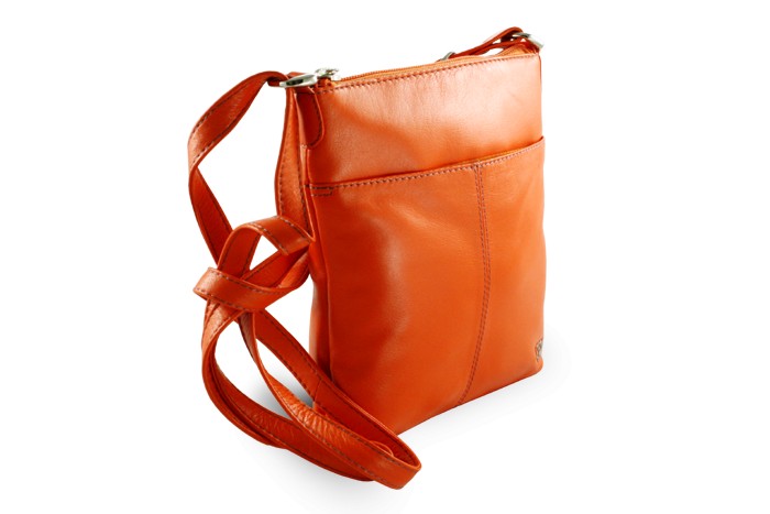 Oranžová dámská kožená zipová crossbody kabelka Jenny