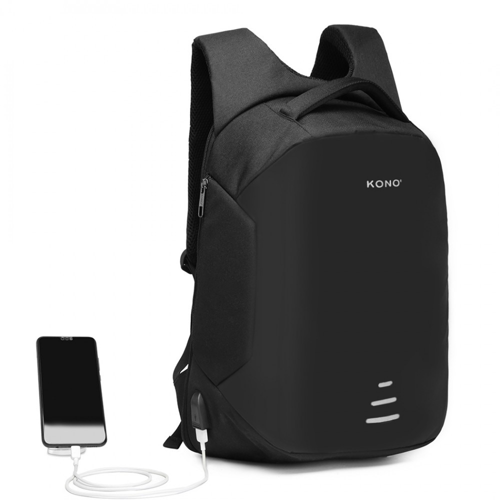 Černý bezpečnostní voděodolný batoh s USB portem Conor