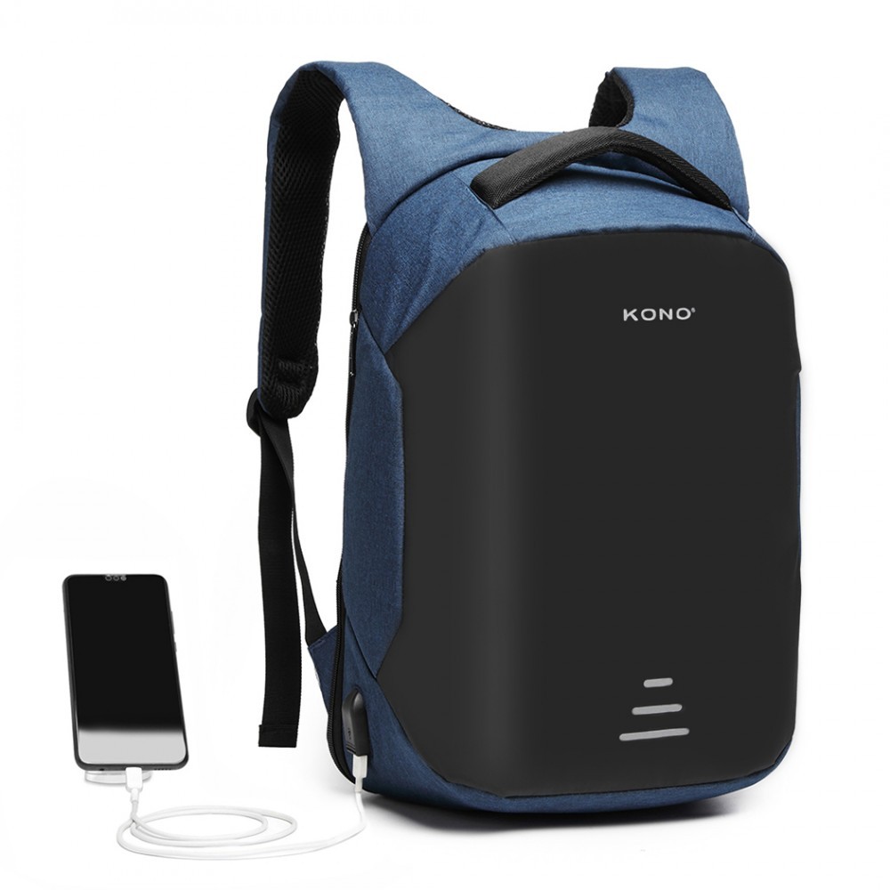 Modrý bezpečnostní voděodolný batoh s USB portem Conor