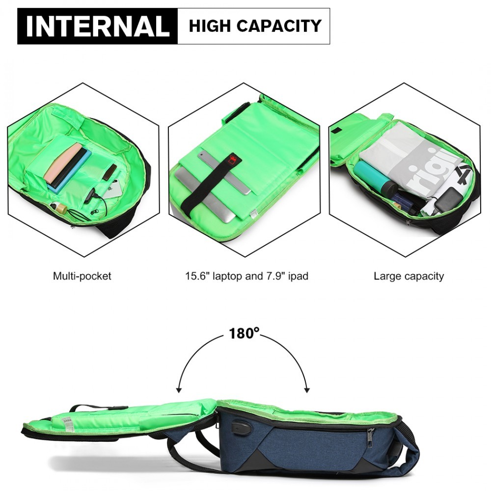 Modrý bezpečnostní voděodolný batoh s USB portem Conor