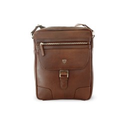 Hnědý pánský kožený zipový crossbag William