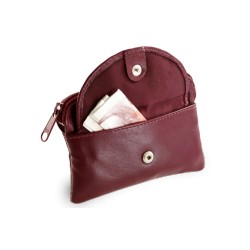 Vínová kožená klíčenka se zipovou a klopnovou kapsičkou Vanesa