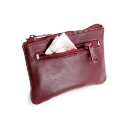 Vínová kožená dvouzipová klíčenka Rita