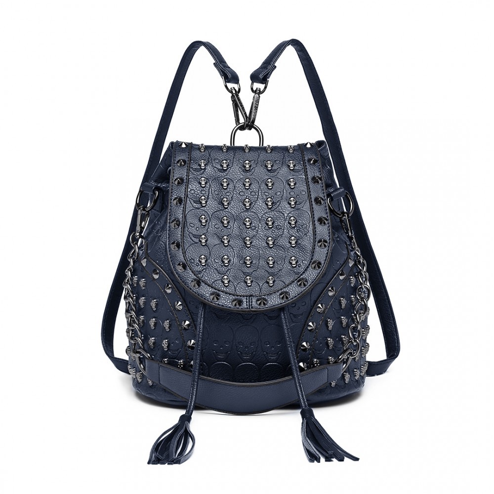 Modrý dámský batoh / kabelka s lebkami Daan