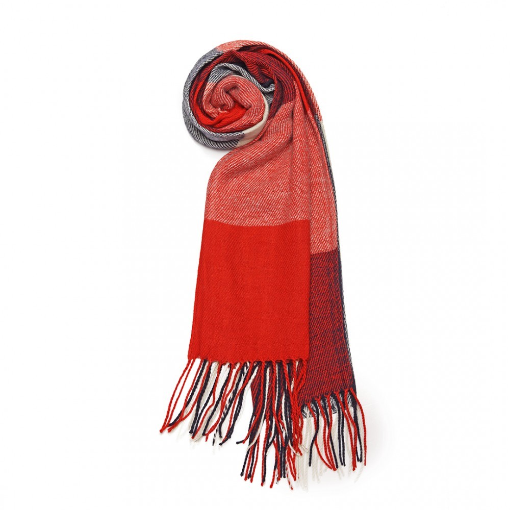 Červený dámský dlouhý modní šál se střapci Belen