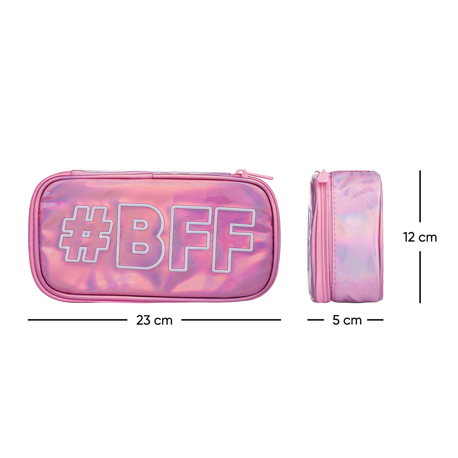 Růžový lesklý dívčí zipový školní penál s motivem BFF