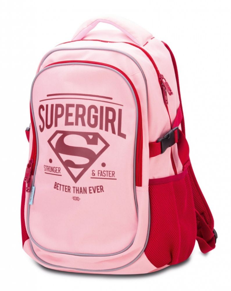 Růžový zipový školní batoh pro holky s výrazným logem Cyrilla