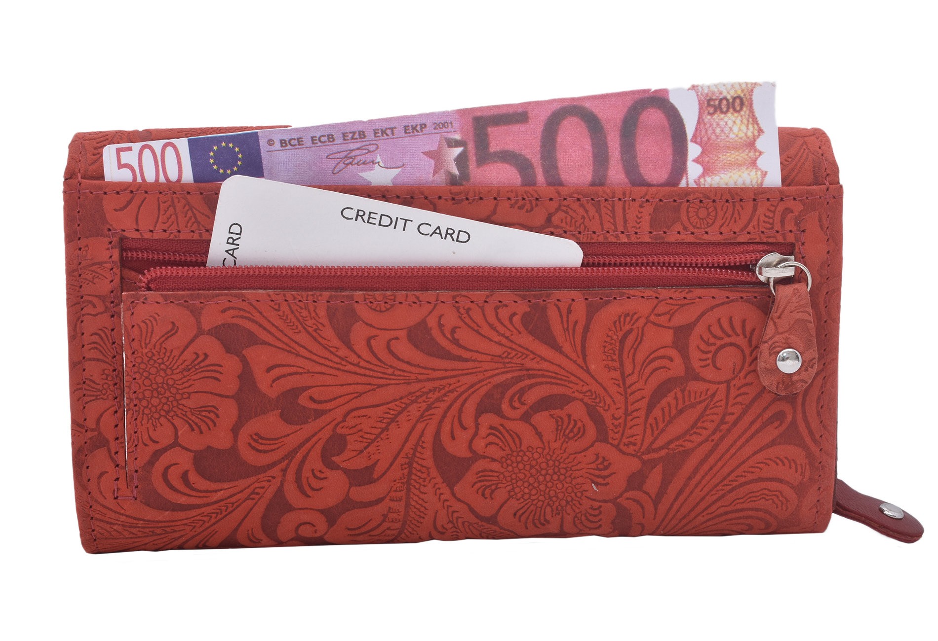 Červená klopnová elegantní dámská peněženka se vzorem Amani