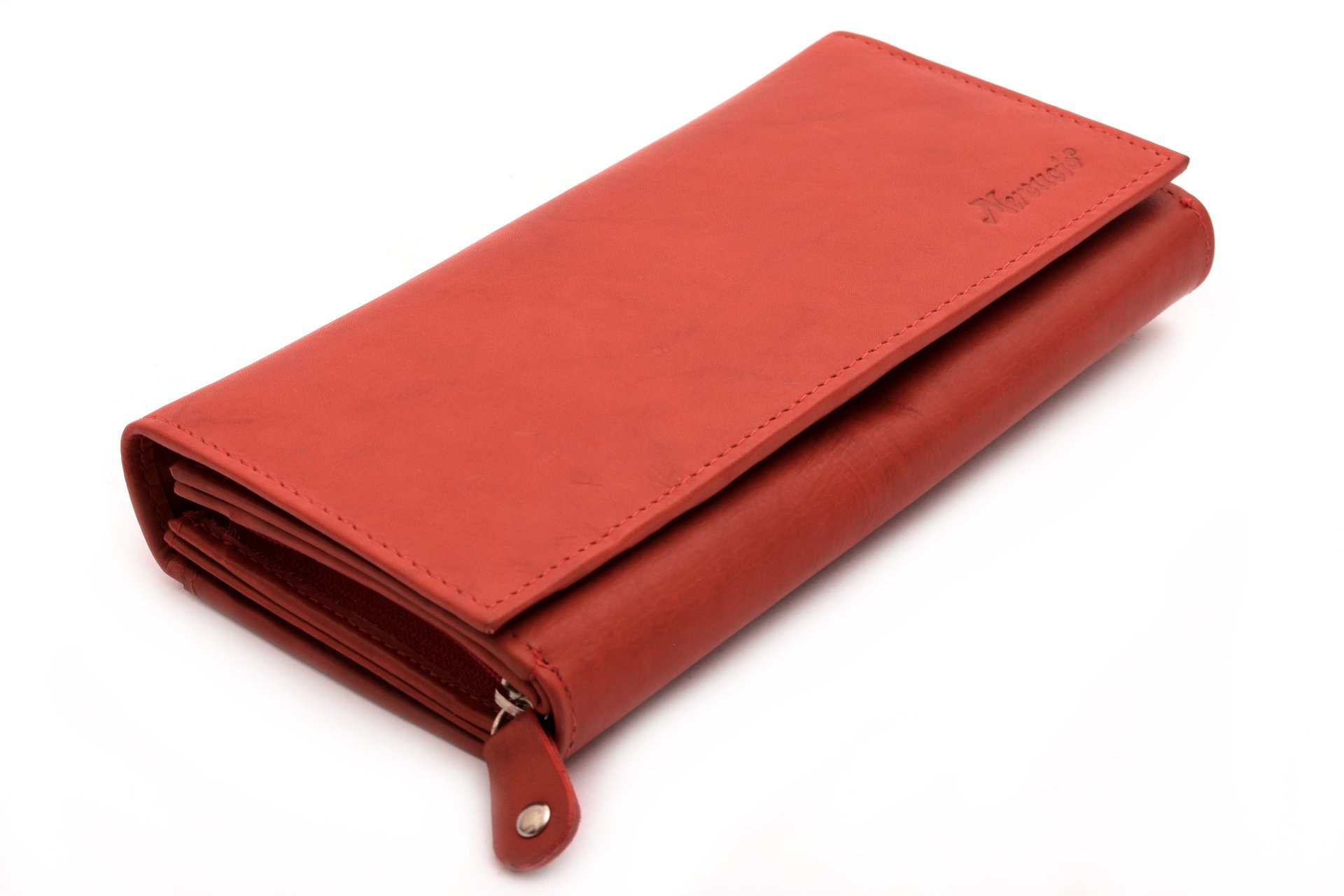 Červená hladká klopnová kožená dámská peněženka Aideen