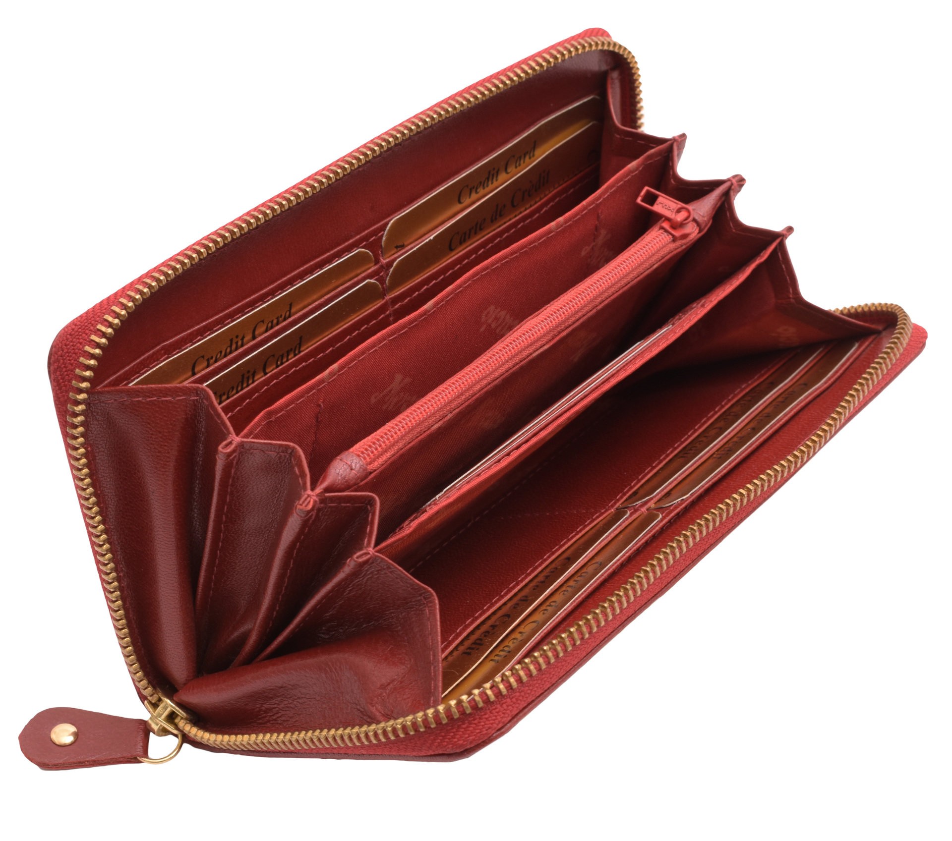 Červená zipová dlouhá kožená dámská peněženka Gayla