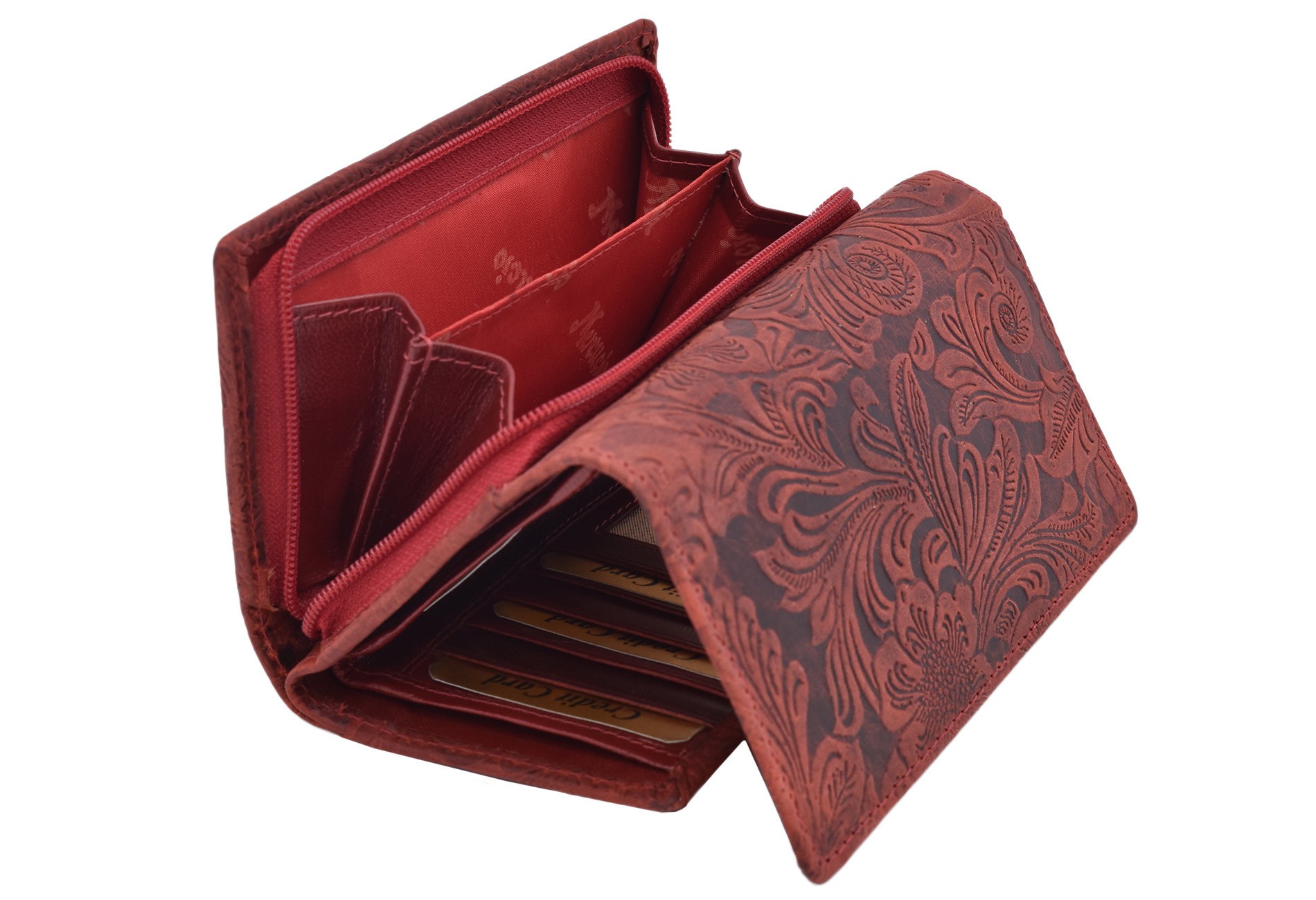 Tmavě červená zipová dámská střední peněženka s klopnou Hartley