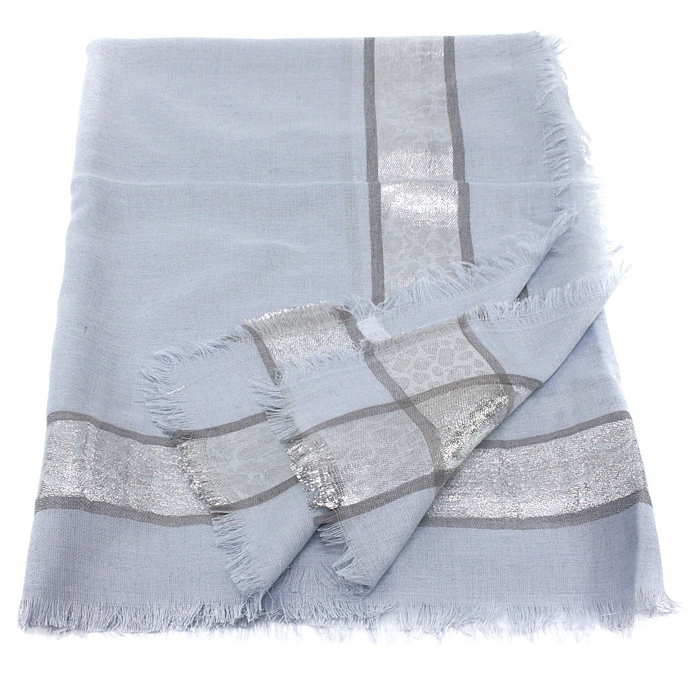 Modrý dámský módní šátek se stříbrným pruhem Vedette