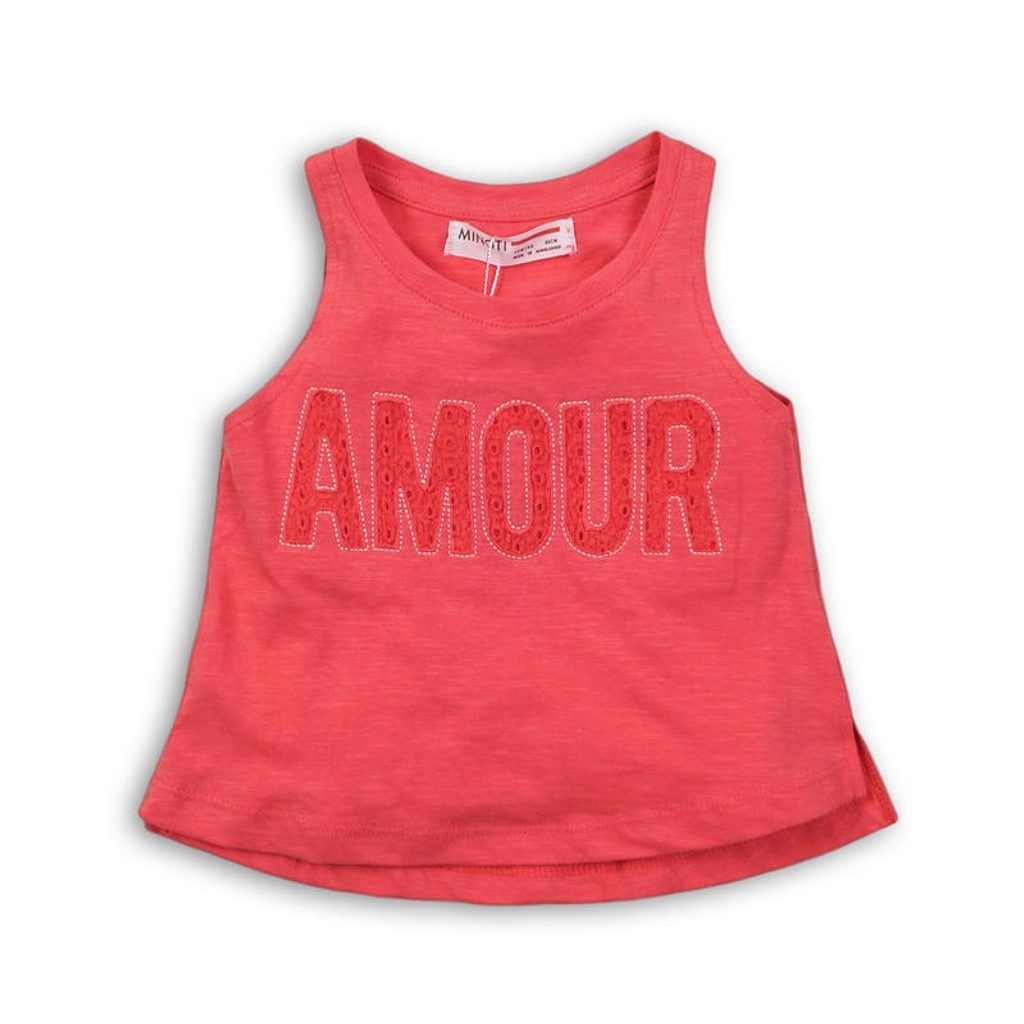Růžové letní dívčí tílko s nápisem Amour