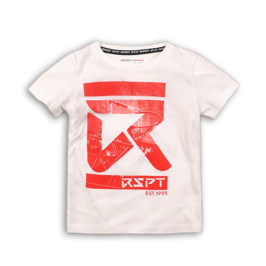 Bílé chlapecké tričko s krátkým rukávem a výrazným nápisem Shaye - velikost 104 až 128
