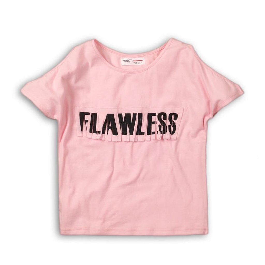 Růžové dívčí tričko s krátkým rukávem a nápisem Flawless - velikost 98 až 128