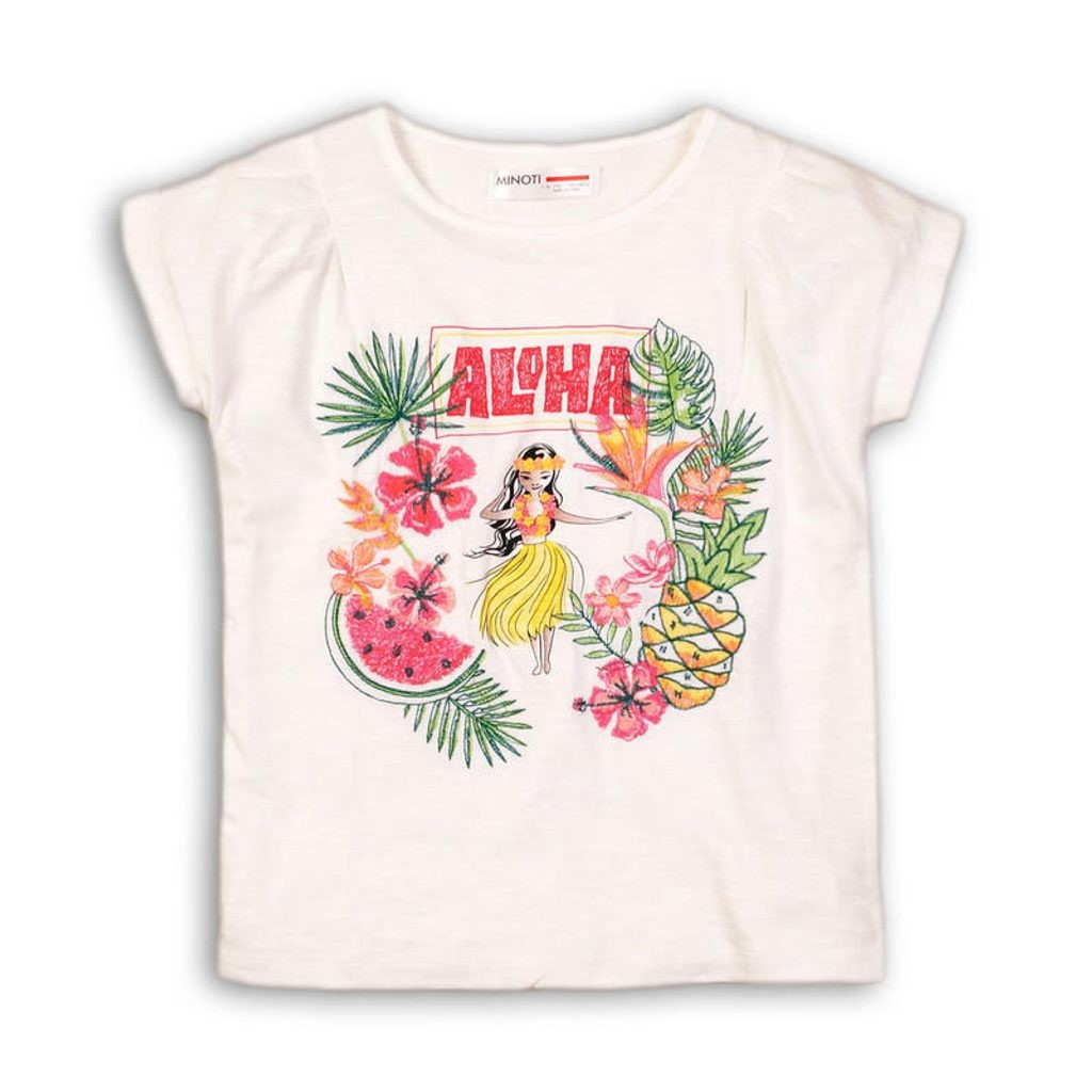 Bílé dívčí tričko s krátkým rukávem a potiskem Aloha - velikost 98 až 128