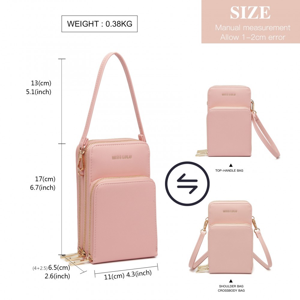 Světle růžová zipová crossbody dámská kabelka Jineen