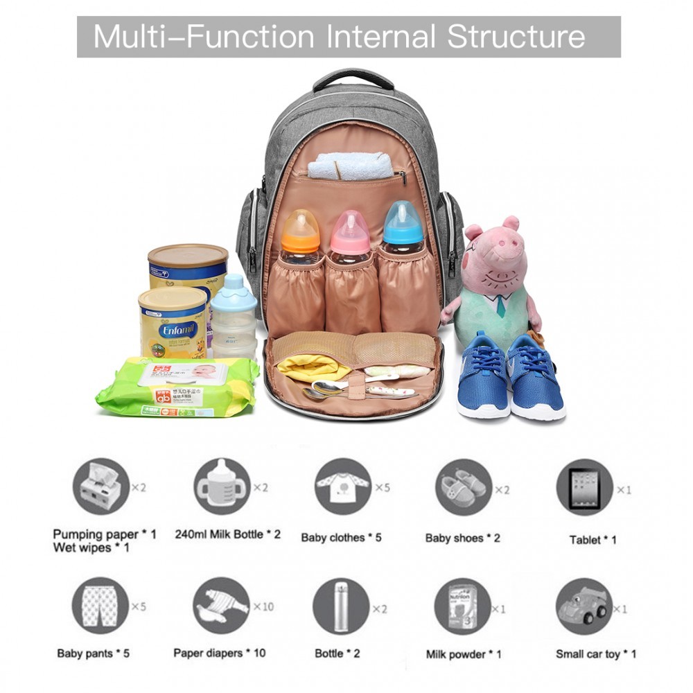 Šedý multifunkční mateřský praktický batoh Babiel