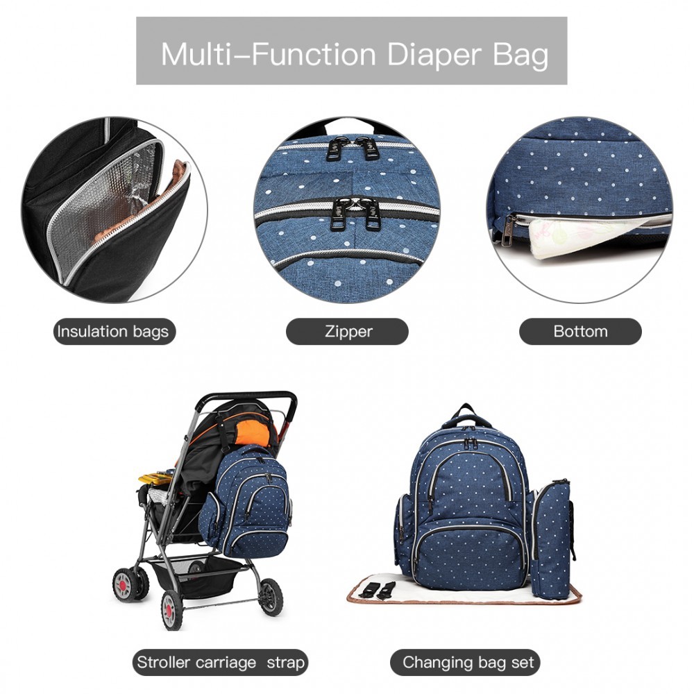 Modrý multifunkční mateřský praktický batoh s puntíky Babiel